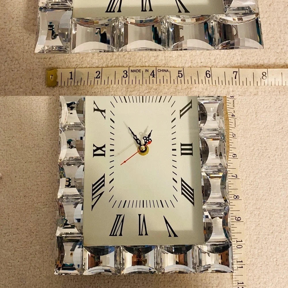 Modern Crystal-Edge Contemporary Clock Silver & White Luxe Home Decor